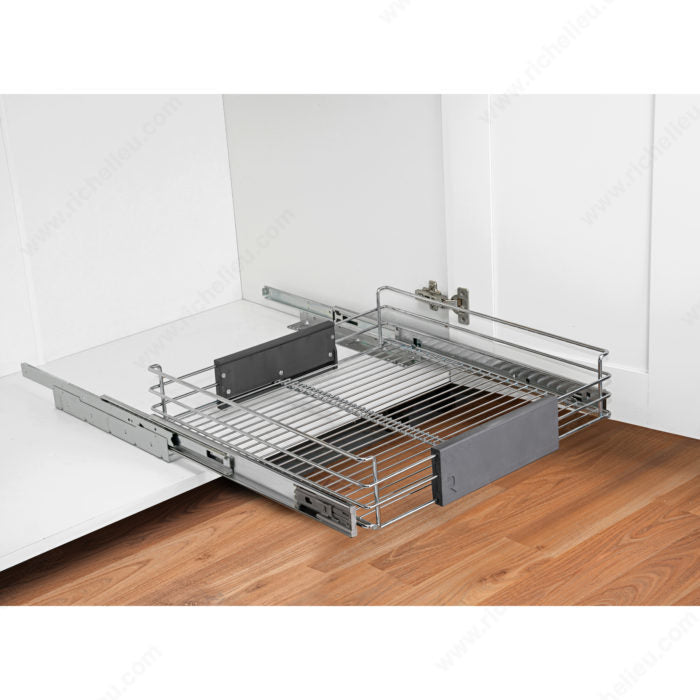 Panier de rangement coulissant réglable/ajustable en fil métallique chromé  pour armoire de cuisine – Kwizine en stock